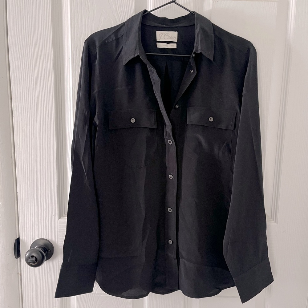 J. Crew Black Silky Button Down with Chest Pockets